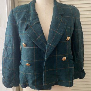 Vintage Suitables Petites Green Plaid Blazer, Size 8